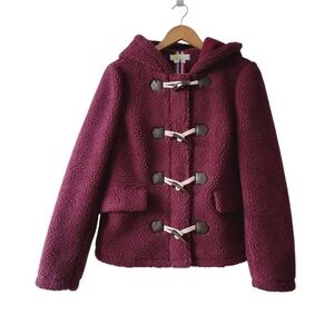 Boden Burgundy Elgin Borg Fleece Toggle Jacket